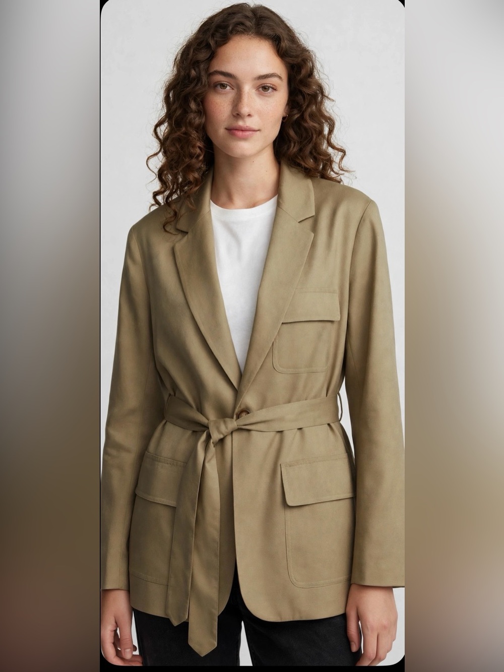 Polo Ralph Lauren Silk Wool Belted Blazer Khaki Tan Safari Jacket Size 4